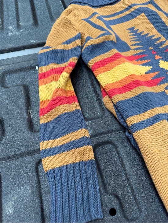Pendleton Mustard Yellow Navy Blue Red Striped Shawl Cardigan - Picture 6 of 7